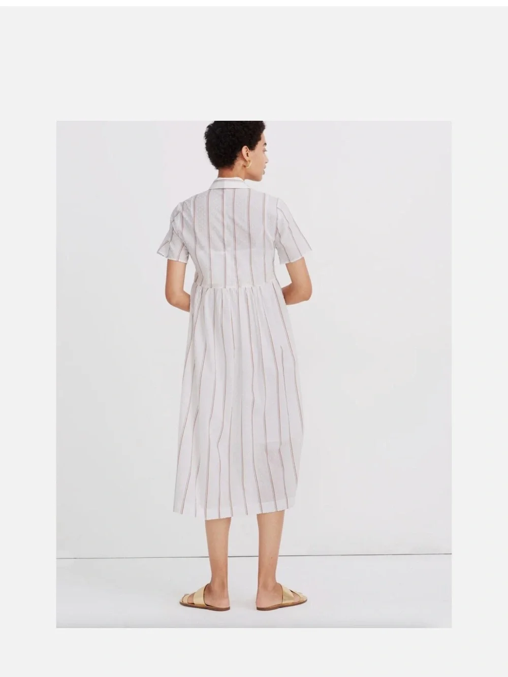 Madewell White Clip Dot Midi Shirt Dress with Blue and Rust Stripes Size Small - Picture 2 of 6
